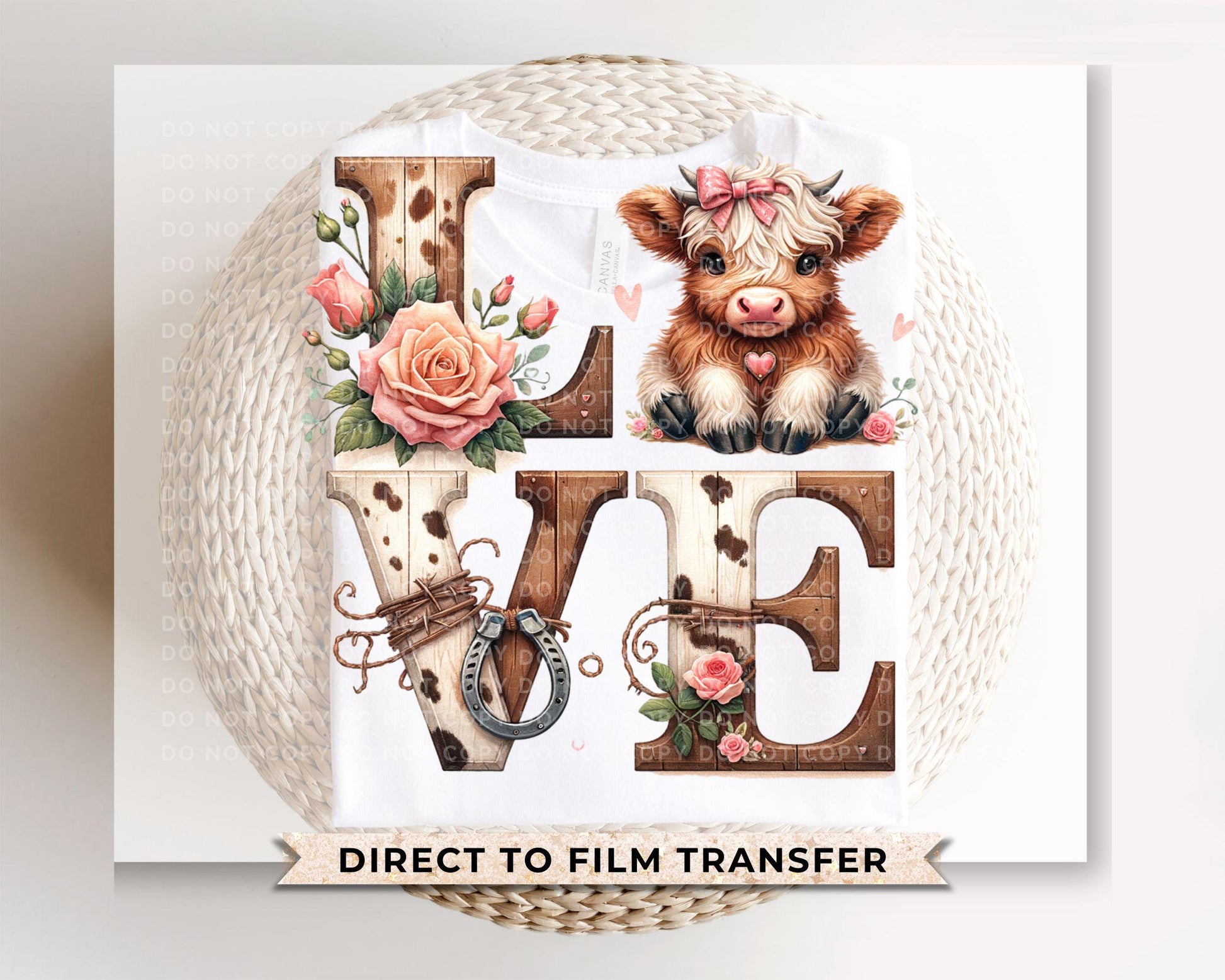 Valentines Day Highland Cow DTF Transfer | Ready To Press | Direct To Film