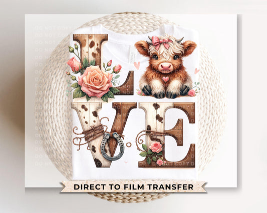Valentines Day Highland Cow DTF Transfer | Ready To Press | Direct To Film