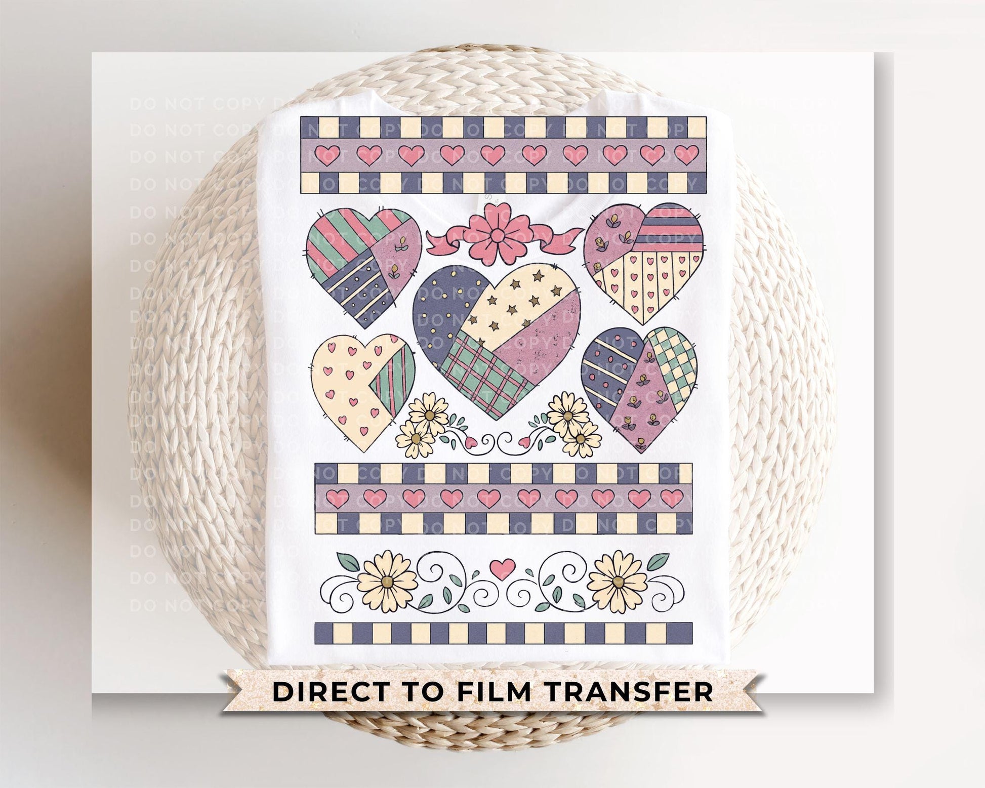 Quilted Heart Granny Square DTF Transfer | Ready to Press | Direct to Film