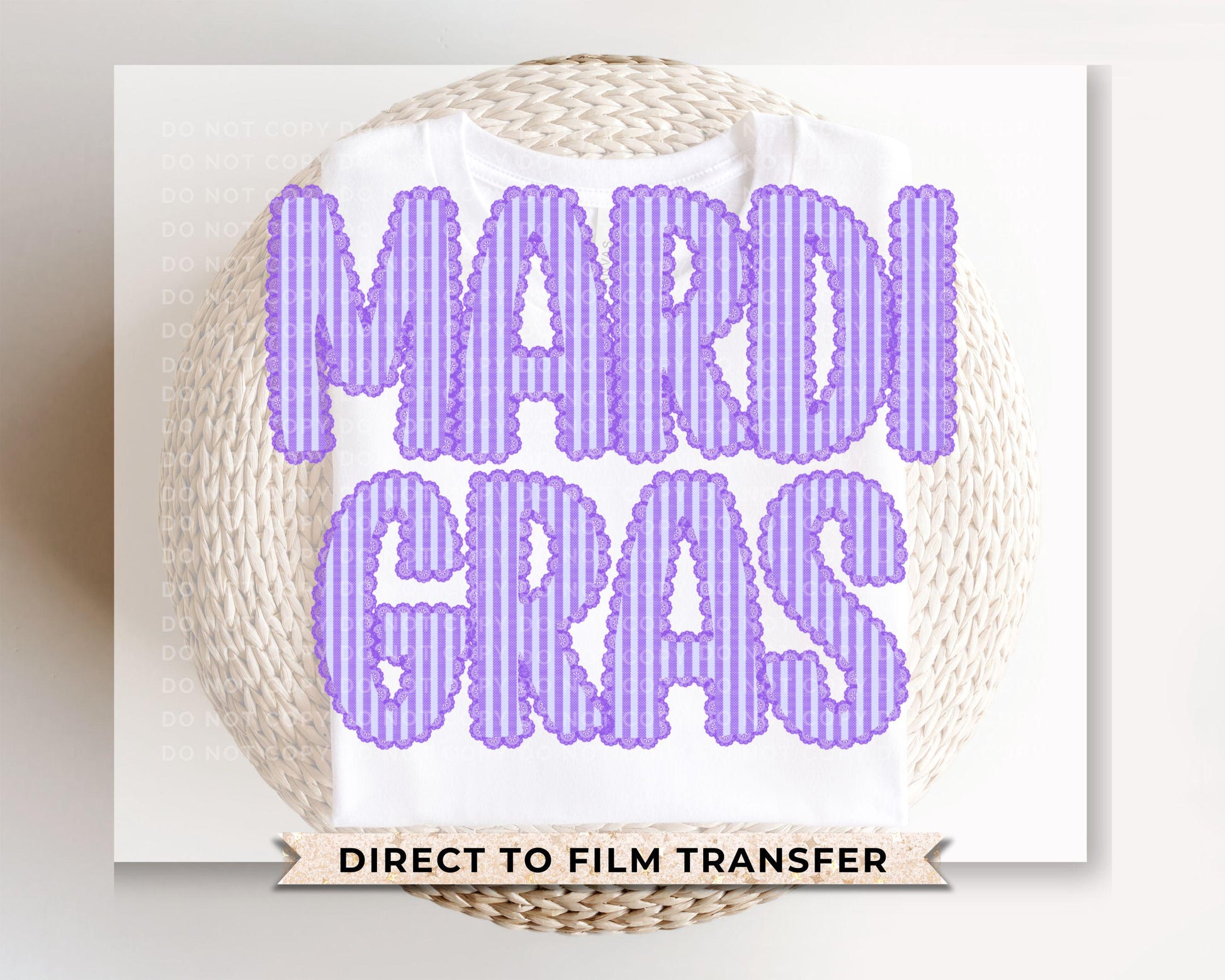 Mardi Gras DTF Transfer | Ready to Press | Direct to Film | Purple Seersucker Letters