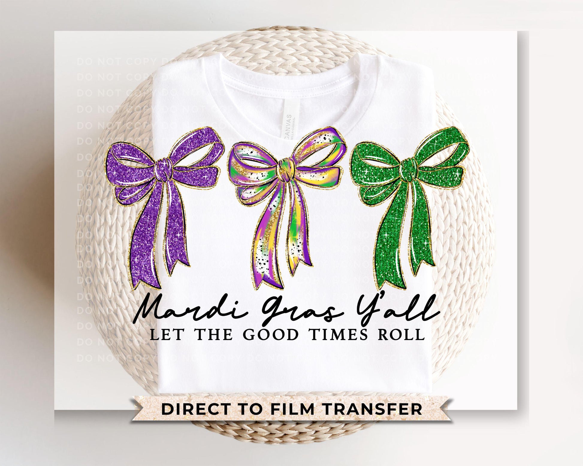 Preppy Mardi Gras Ya'll DTF Transfer | Ready to Press | Direct to Film | Brushstroke