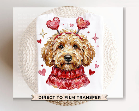 Goldendoodle Dog Valentine DTF Transfer | Ready to Press | Direct to Film | Hand Painted