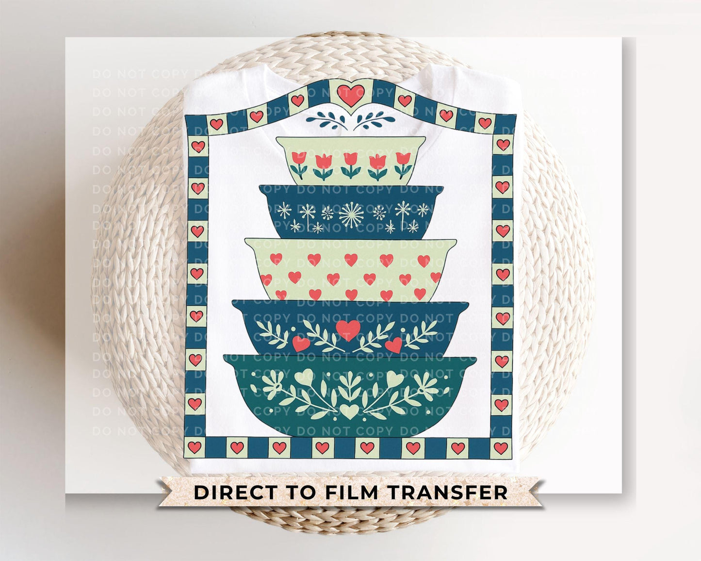 Grandma's Closet Floral Stacked Bowls DTF Transfer | Ready to Press | Direct to Film, Trendy Old School