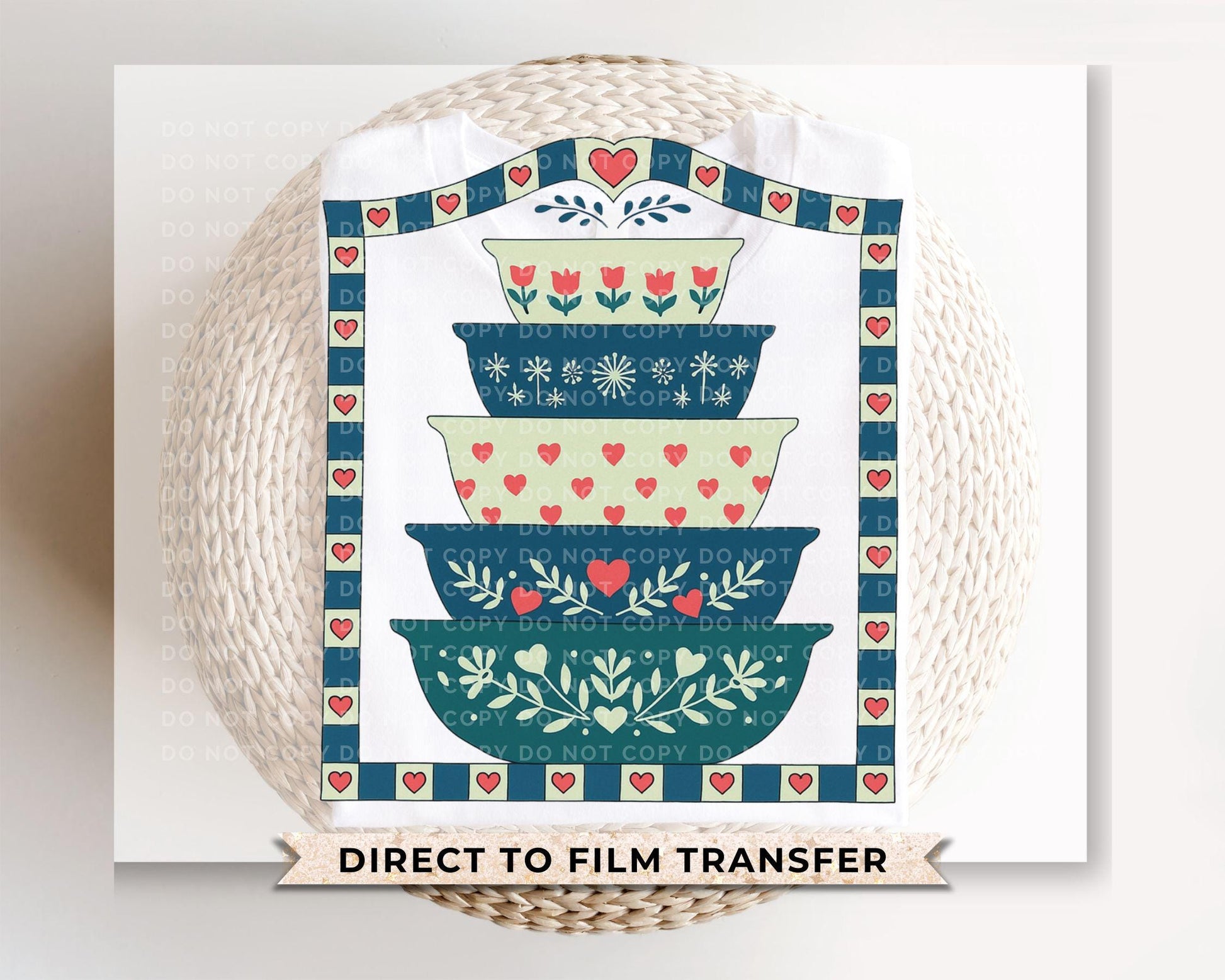 Grandma's Closet Floral Stacked Bowls DTF Transfer | Ready to Press | Direct to Film, Trendy Old School