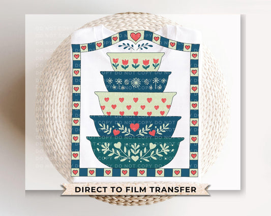 Grandma's Closet Floral Stacked Bowls DTF Transfer | Ready to Press | Direct to Film, Trendy Old School