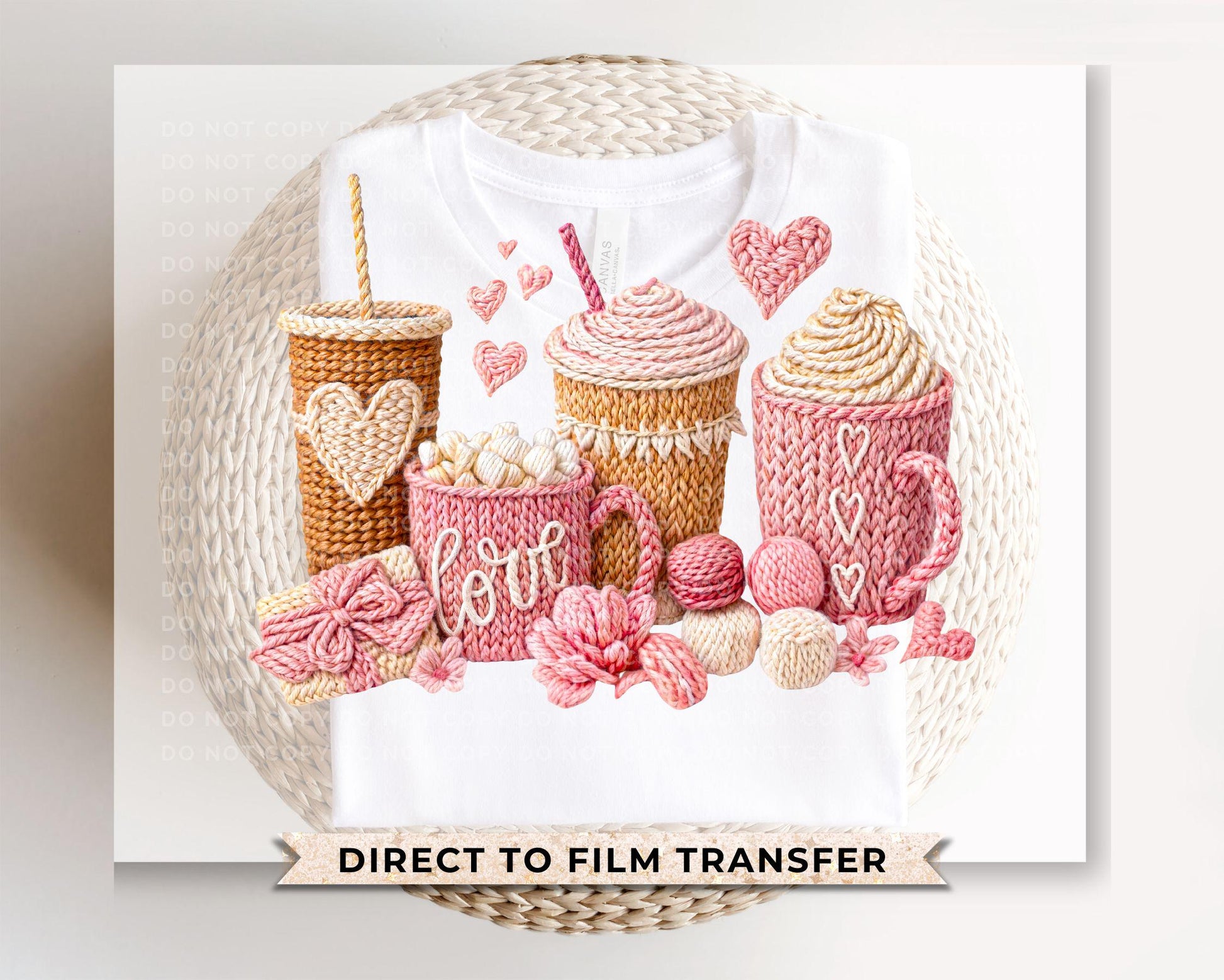 Valentine's Lattes DTF Transfer | Ready to Press | Direct to Film, Faux Yarn