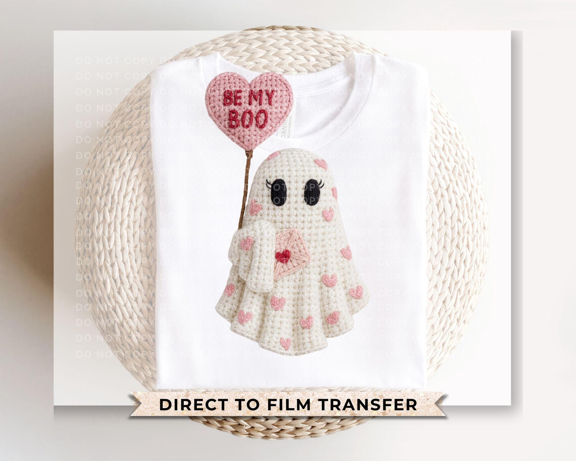 Faux Yarn Valentine Ghost DTF Transfer | Ready to Press | Direct to Film