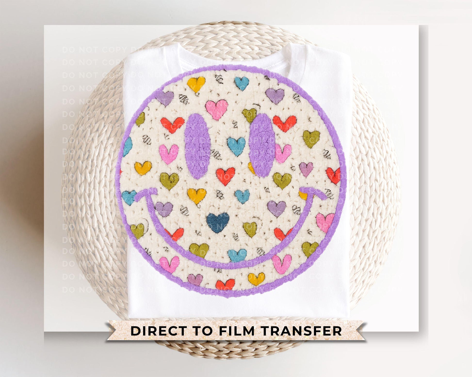 Faux Chenille Happy Face DTF Transfer | Ready to Press | Direct to Film | Valentine's Day