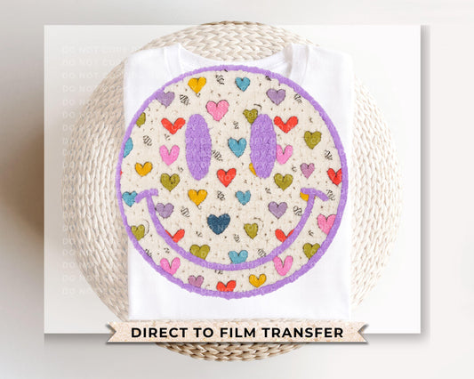 Faux Chenille Happy Face DTF Transfer | Ready to Press | Direct to Film | Valentine's Day