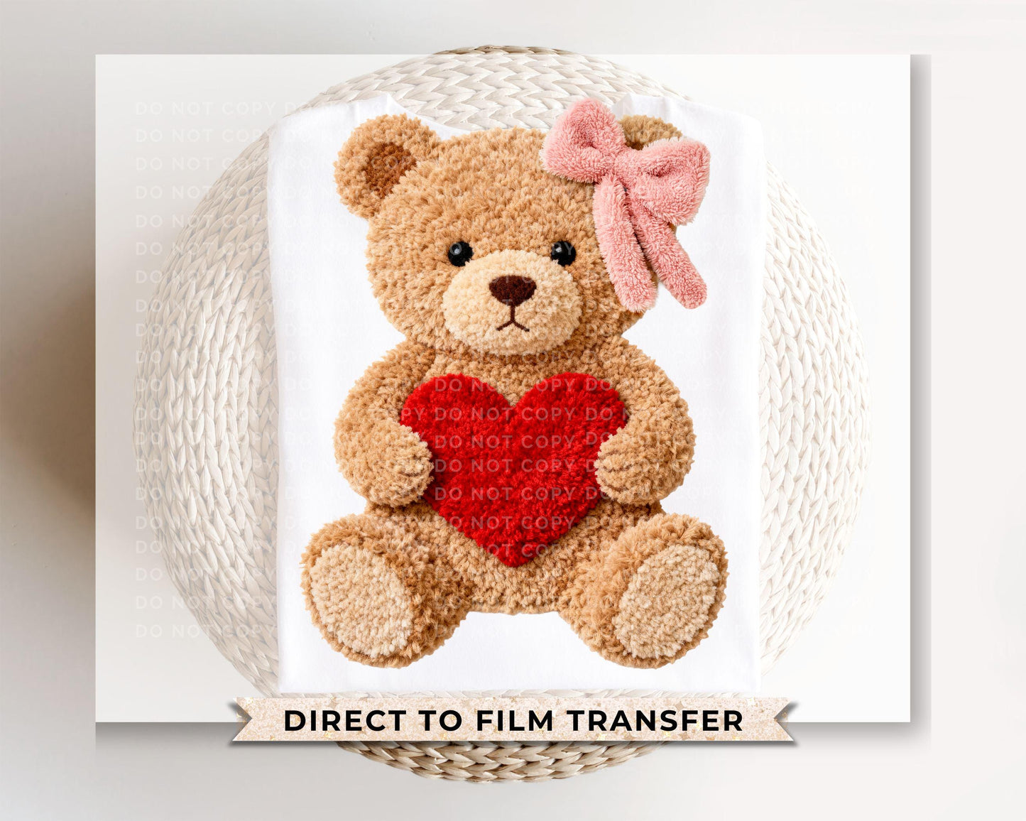 Faux Yarn Teddy Bear DTF Transfer | Ready to Press | Direct to Film | Valentine's Day