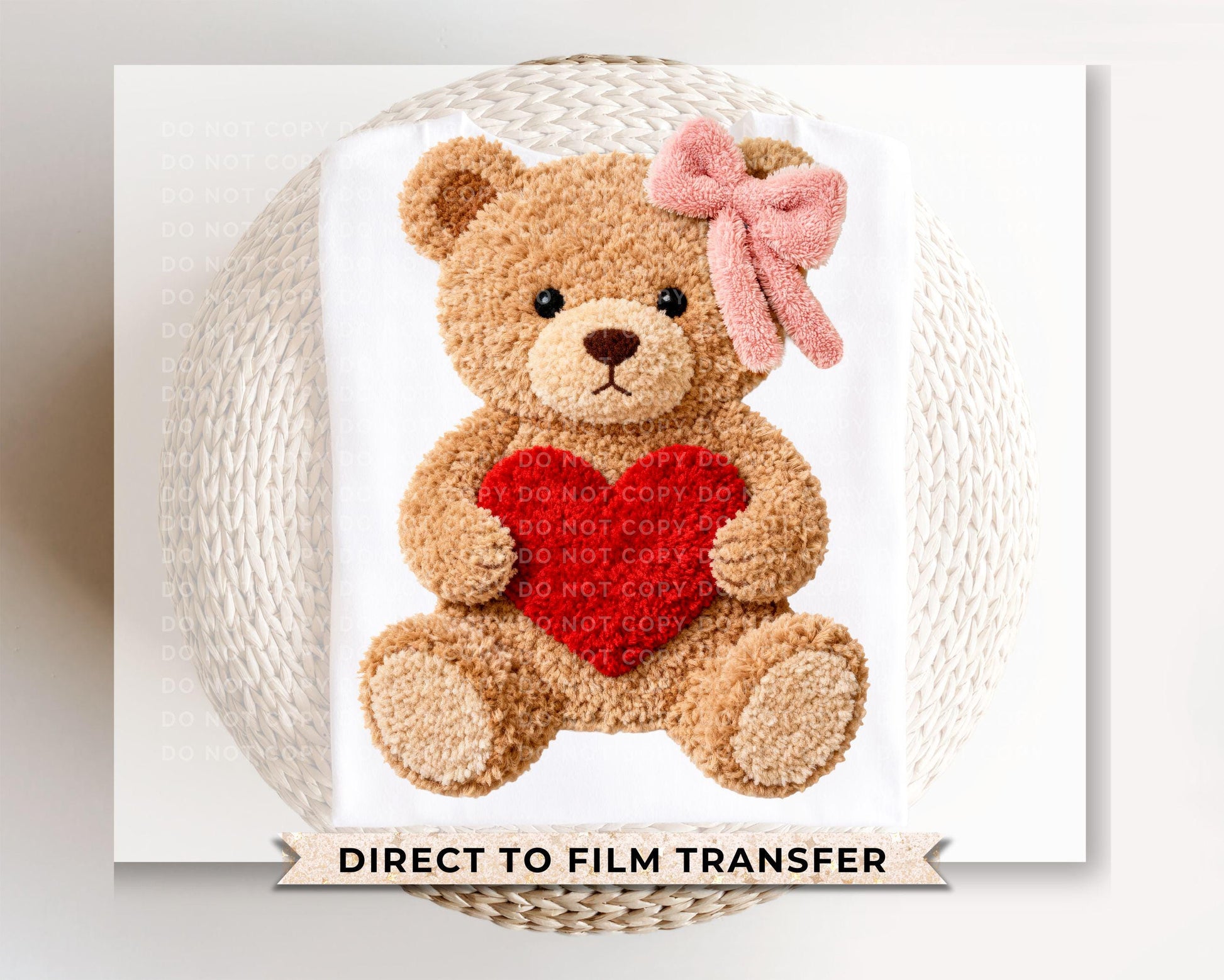 Faux Yarn Teddy Bear DTF Transfer | Ready to Press | Direct to Film | Valentine's Day