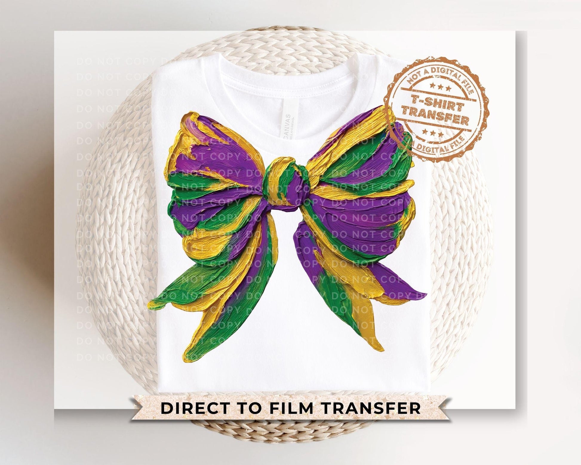 Mardi Gras Brushstroke Bow DTF Transfer | Ready to Press | Direct to Film | New Orleans