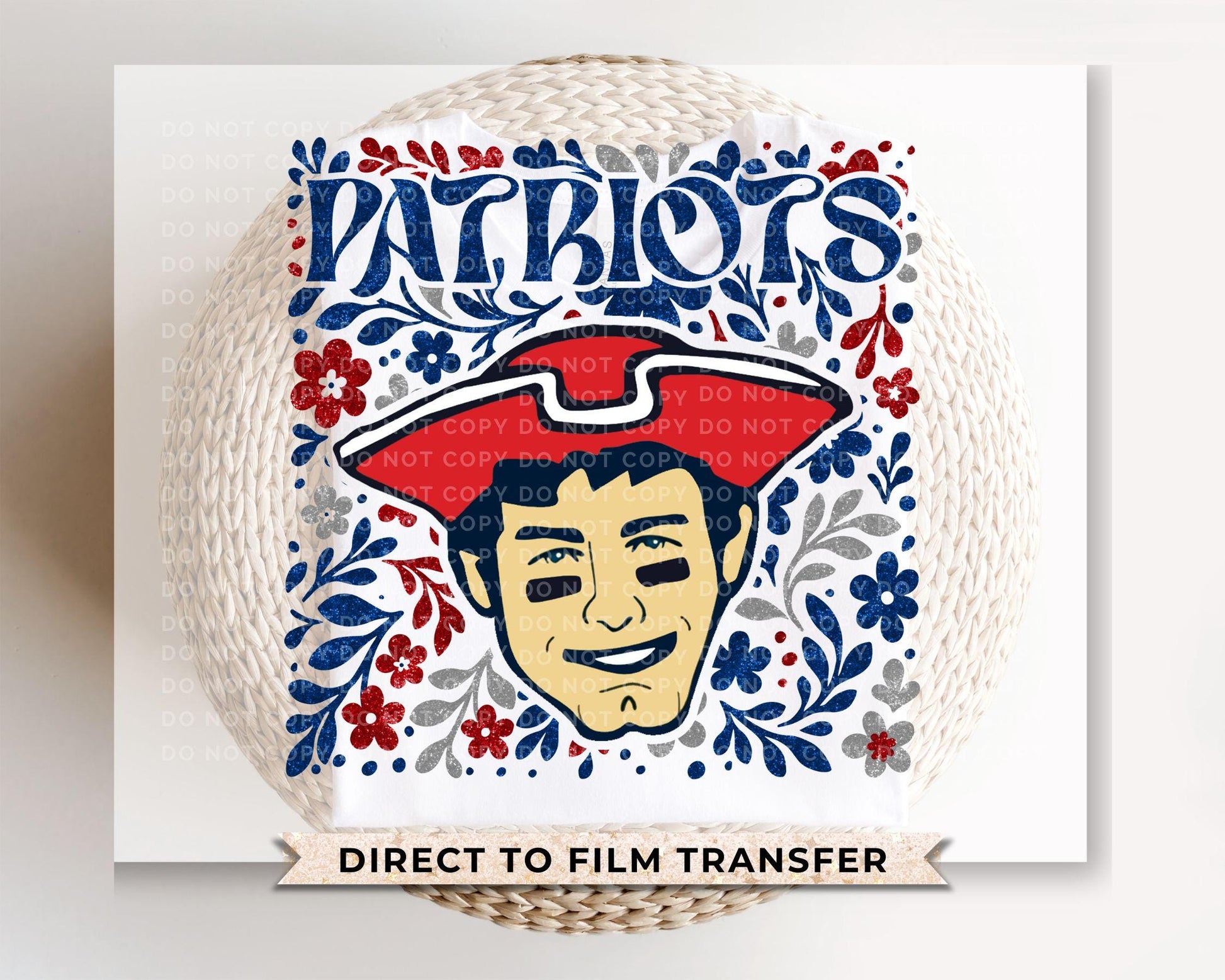 New England Football Mascot Floral DTF Transfer, Ready to Press