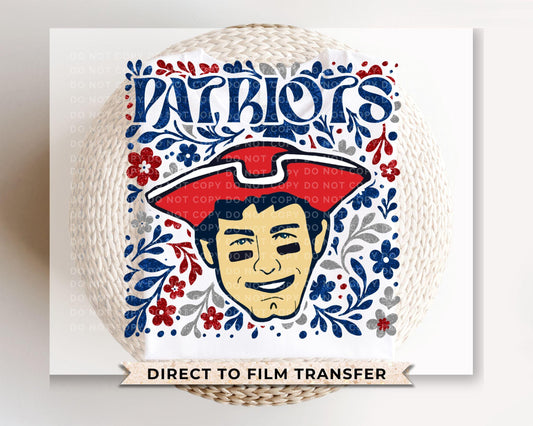 New England Football Mascot Floral DTF Transfer, Ready to Press
