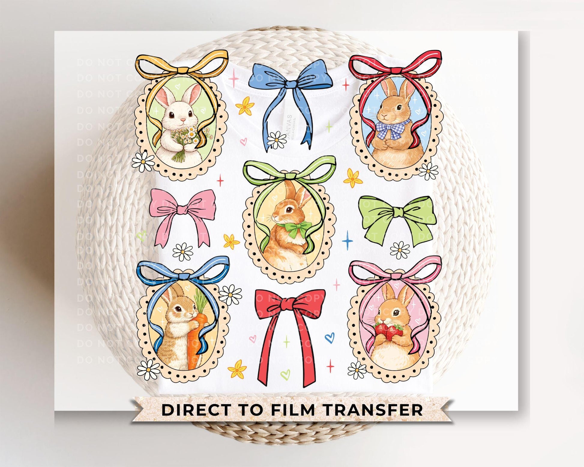 Coquette Easter Bunny DTF Transfer, Thrifted Grandma Core, Cottagecore