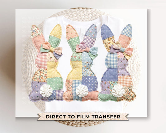Patchwork Bunny DTF Transfer, Thrifted Grandma Core, Cottagecore