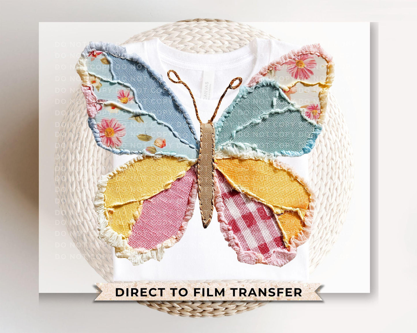 Faux Patchwork Butterfly DTF Transfer, Spring, Cottagecore