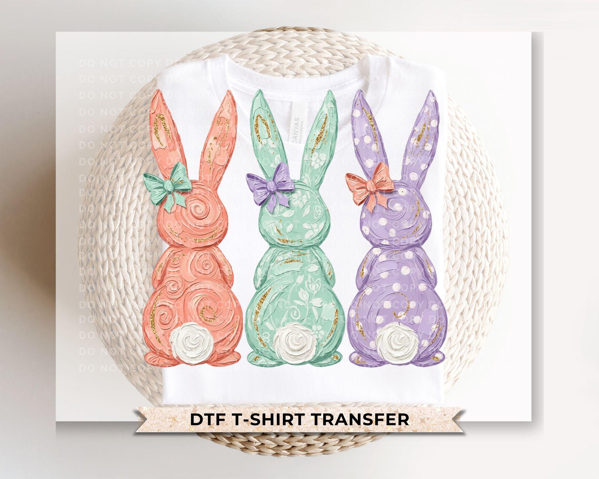 Pastel Easter Bunnies DTF Transfer, Easter T-shirt Design