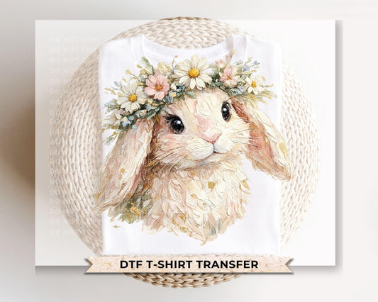 Easter Bunny DTF Transfer, Faux Embroidery, Ready to Press