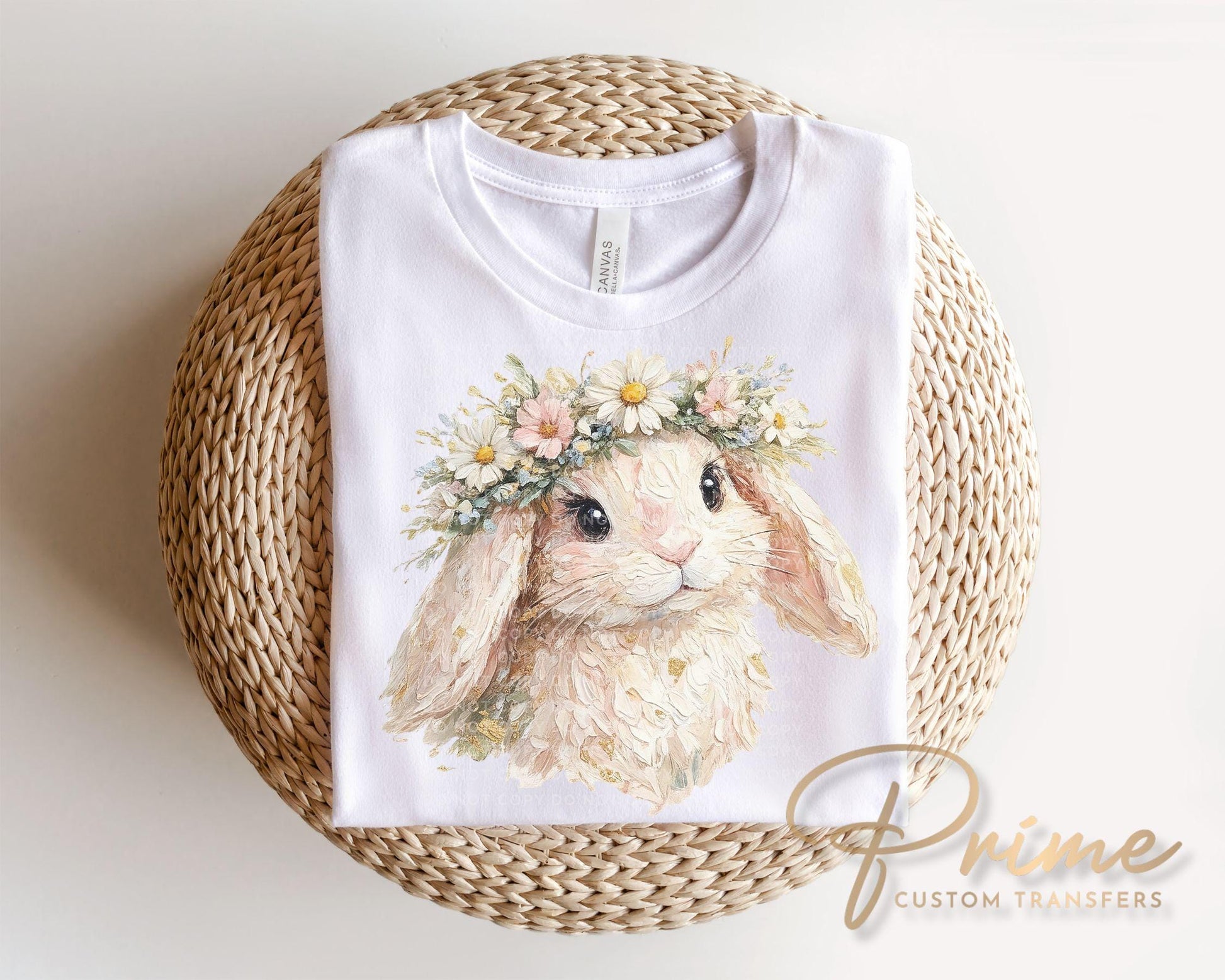 Easter Bunny DTF Transfer, Faux Embroidery, Ready to Press