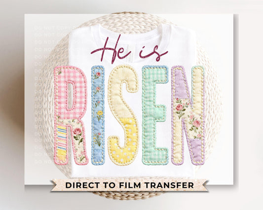 He is Risen DTF Transfer, Faux Quilted Religious Shirt Transfer