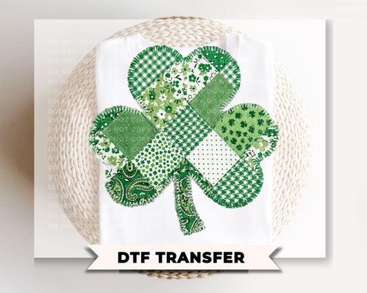 Faux Patchwork Clover DTF Transfer, St. Patrick's Day Tshirt Direct to Film Design