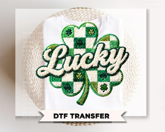 Faux Yarn Checkered Shamrock DTF Transfer, St. Patrick's Day Tshirt Direct to Film Design,