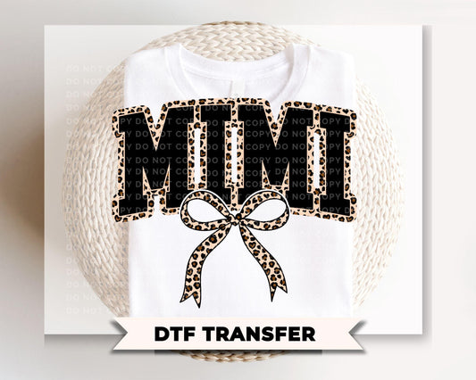 Coquette Mimi Leopard Print DTF Transfer, Tshirt Design for Grandma