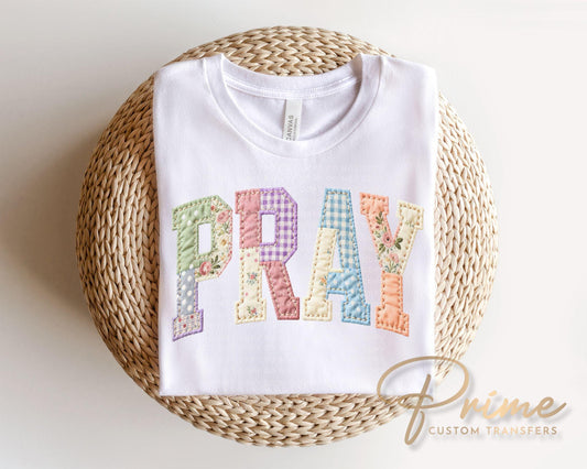 Faux Quilted Pray DTF Transfer, Christian T-shirt Design