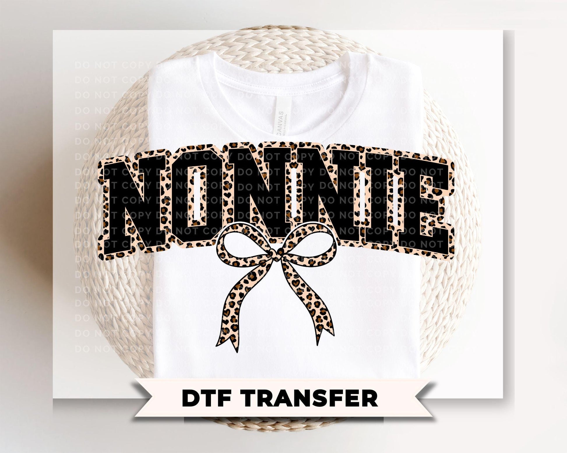 Coquette Nonnie Leopard Print DTF Transfer, Tshirt Design for Grandma
