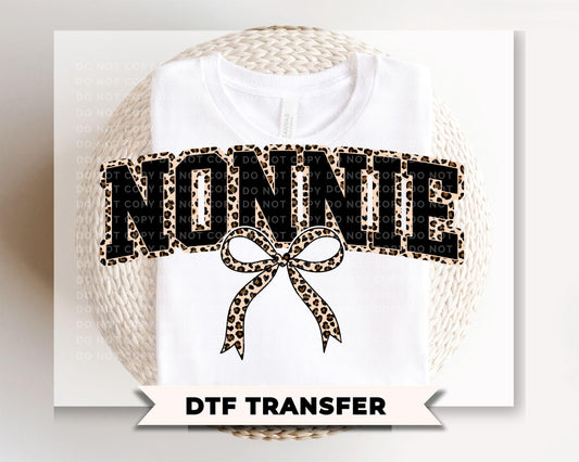 Coquette Nonnie Leopard Print DTF Transfer, Tshirt Design for Grandma
