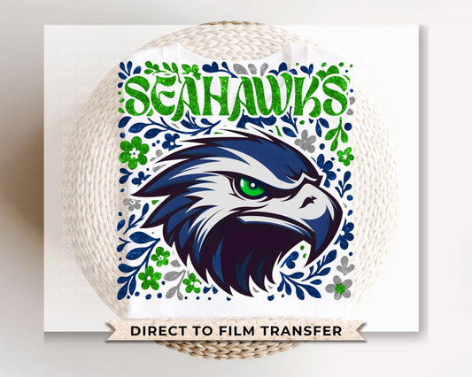 Seattle Football Mascot Floral DTF Transfer, Ready to Press