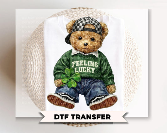 Feeling Lucky Teddy Bear DTF Transfer, St. Patrick's Day Tshirt Direct to Film Design