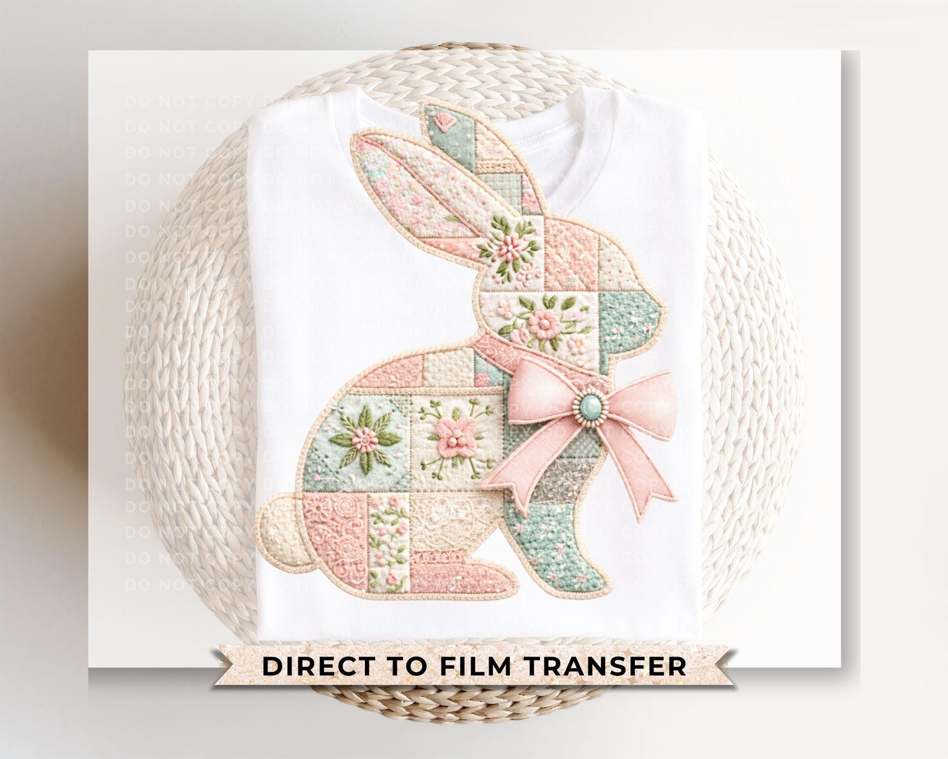 Patchwork Bunny DTF Transfer heat transfer design for t-shirts