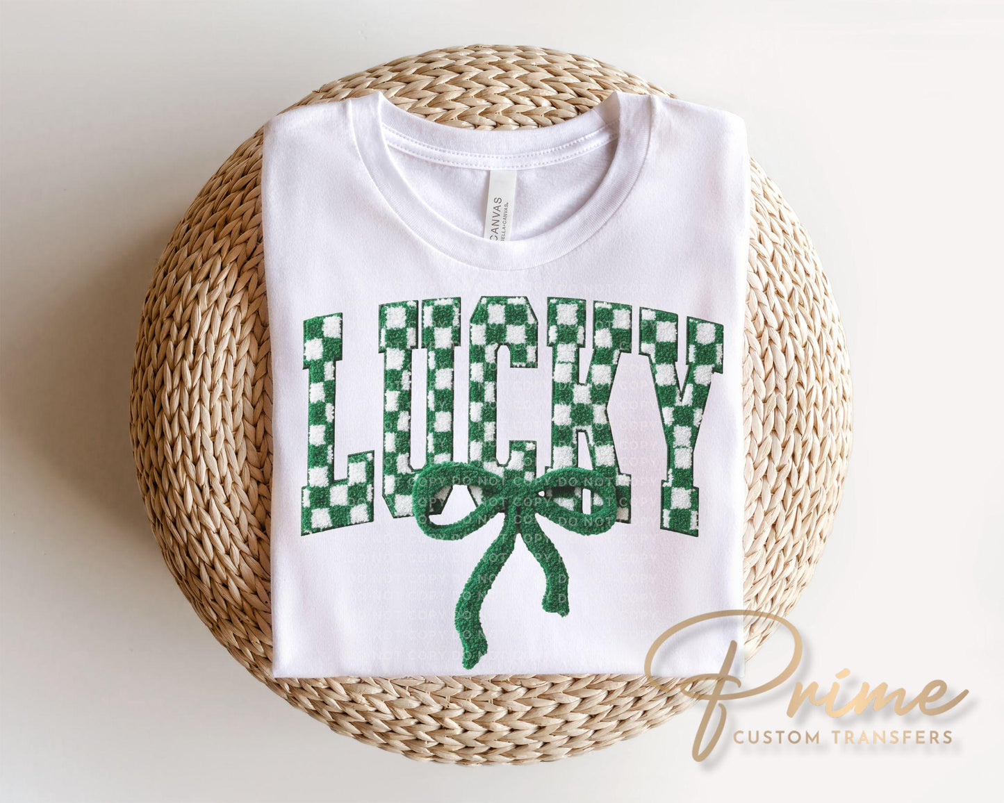 Faux Yarn Checkered Lucky DTF Transfer, St. Patrick's Day Tshirt Design