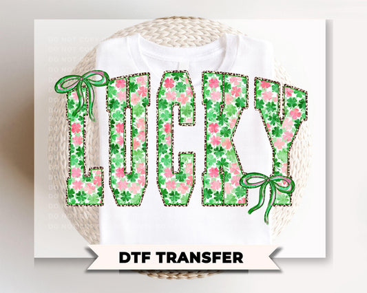 Coquette Lucky DTF Transfer | Preppy St Patrick's Day Tshirt Design