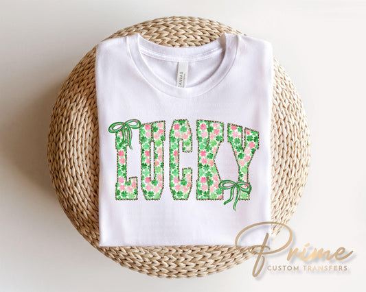 Coquette Lucky DTF Transfer | Preppy St Patrick's Day Tshirt Design