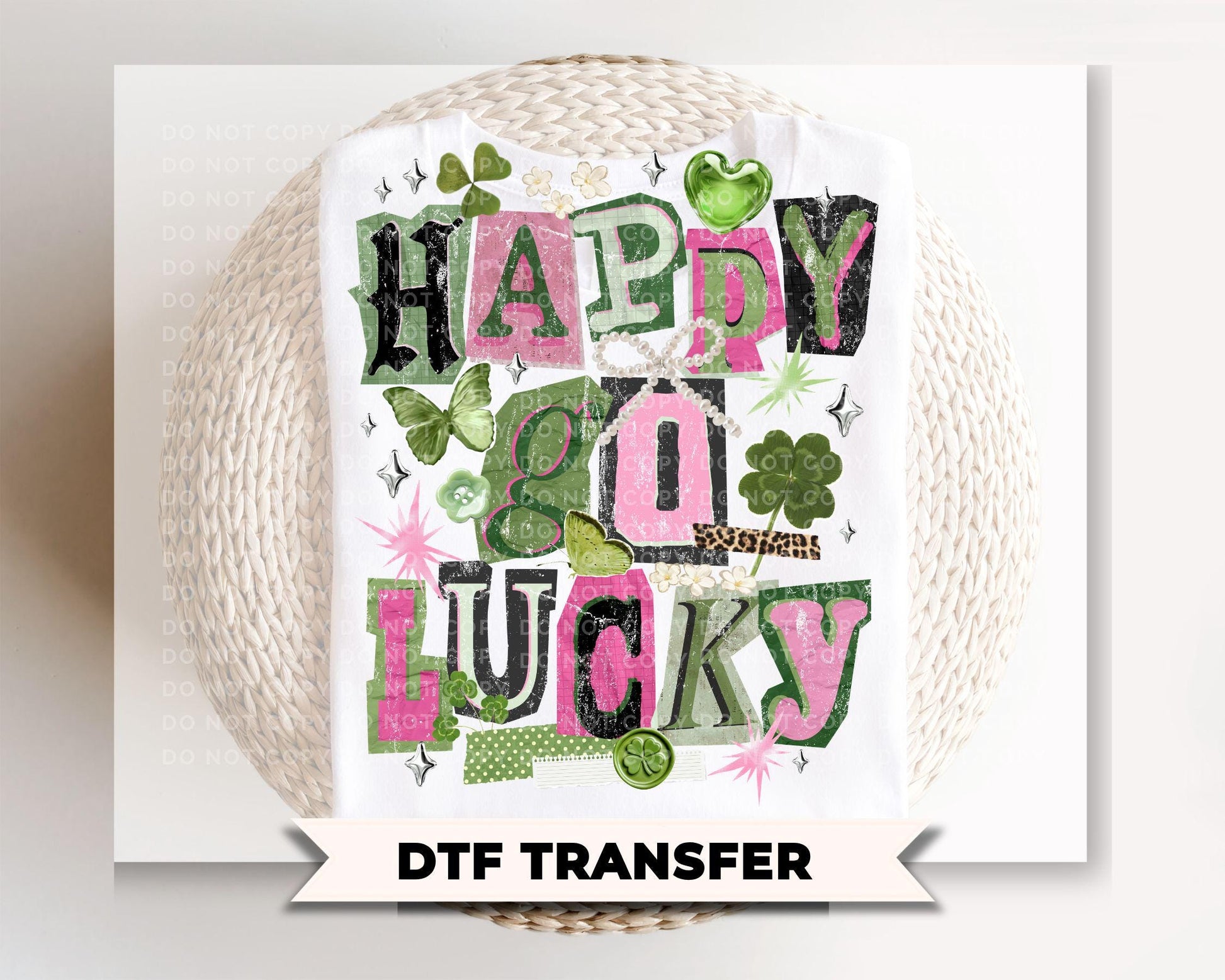 Happy Go Lucky DTF Transfer | Preppy St Patrick's Day Tshirt Design