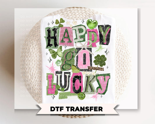 Happy Go Lucky DTF Transfer | Preppy St Patrick's Day Tshirt Design