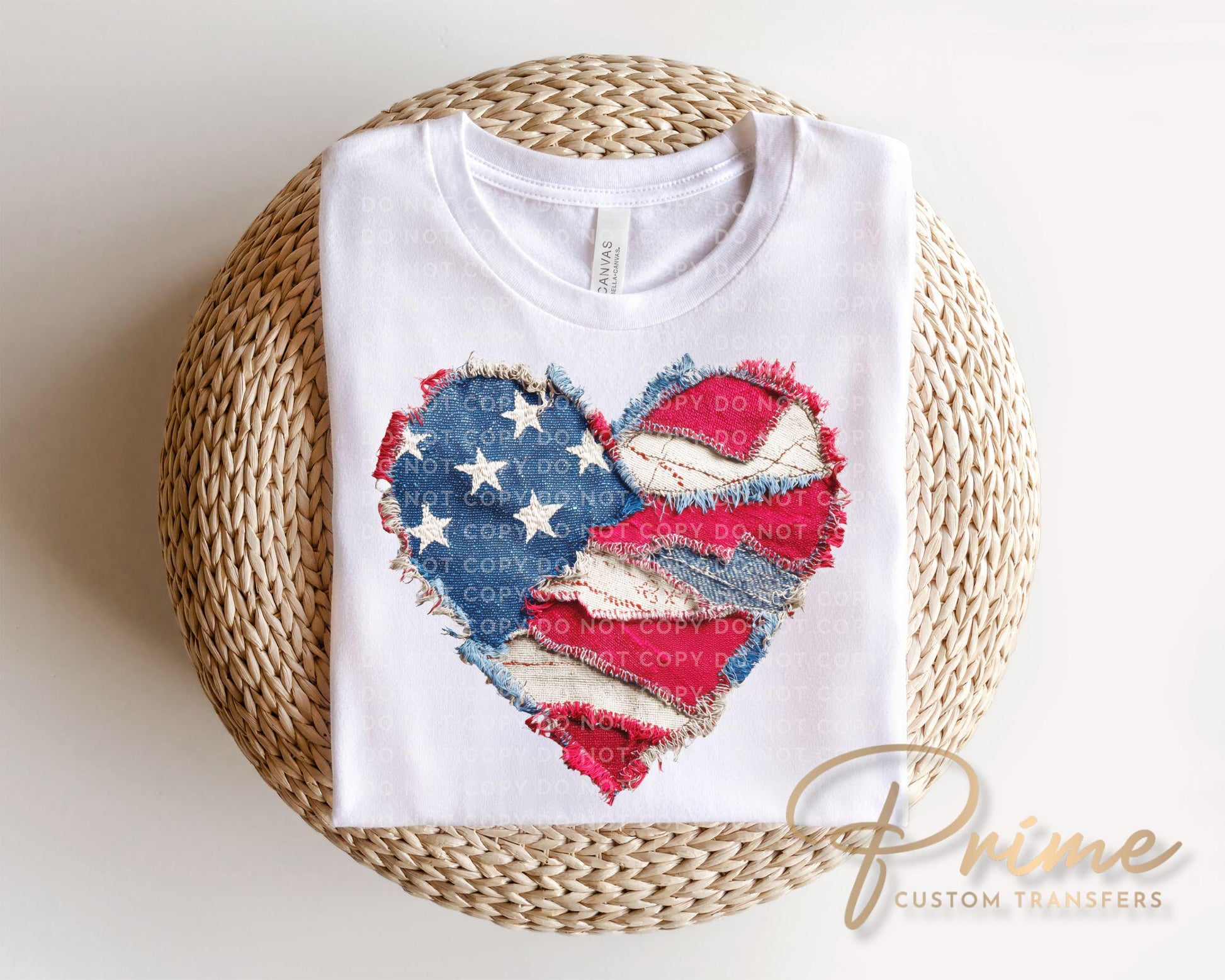 Faux Patchwork Heart Flag DTF Transfer, Ready to Press, 4th of July Tshirt Design