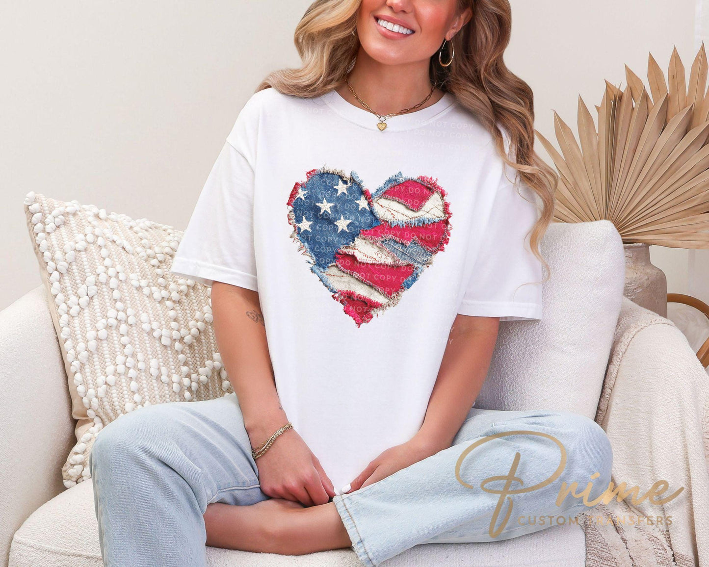 Faux Patchwork Heart Flag DTF Transfer, Ready to Press, 4th of July Tshirt Design