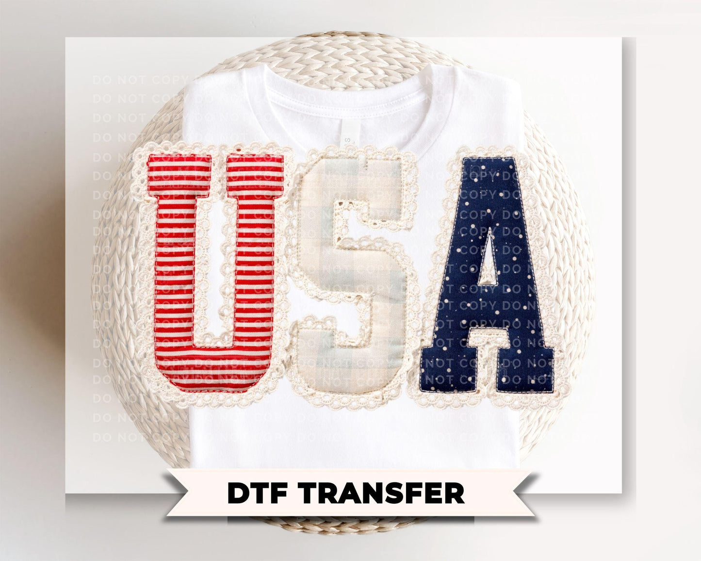 Faux Patchwork USA DTF Transfer, Ready to Press, Preppy 4th of July Tshirt Design