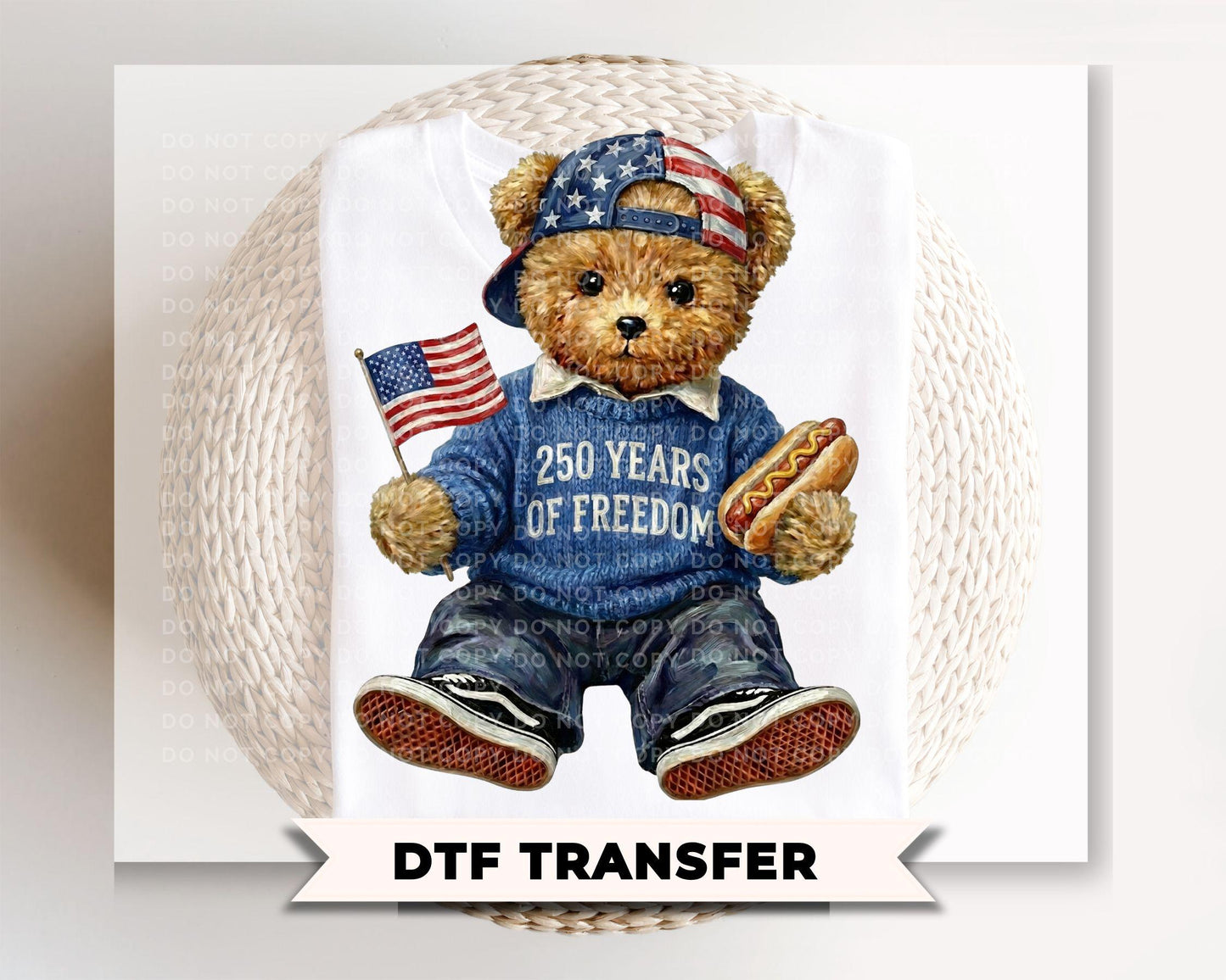 Patriotic Teddy Bear DTF Transfer, Ready to Press, 4th of July Tshirt Design