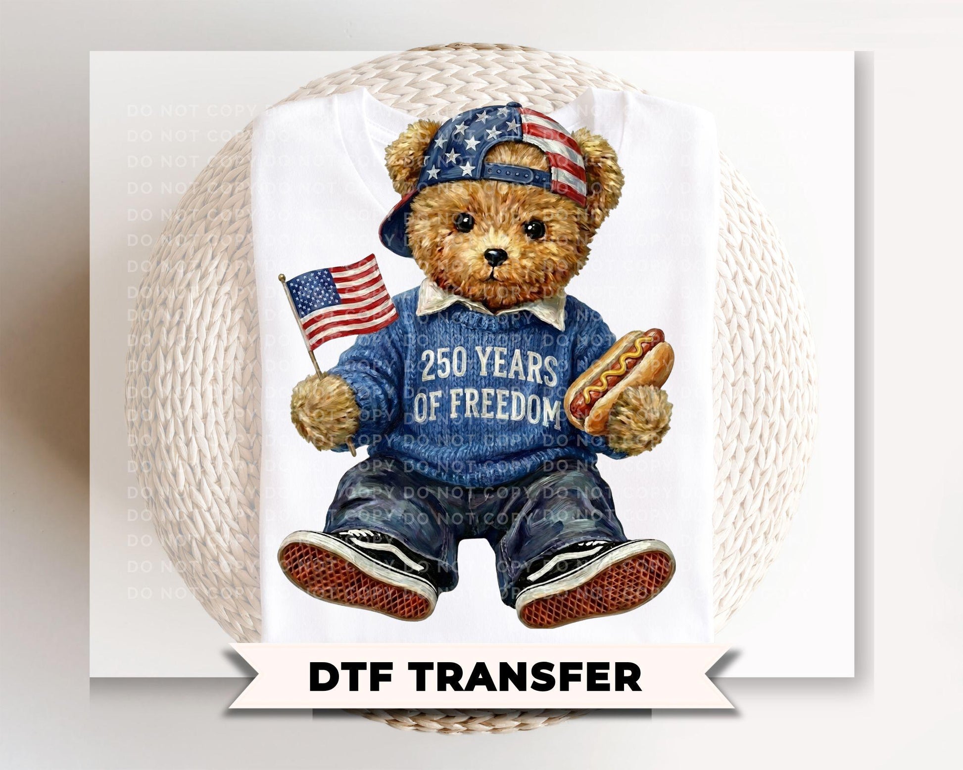Patriotic Teddy Bear DTF Transfer, Ready to Press, 4th of July Tshirt Design