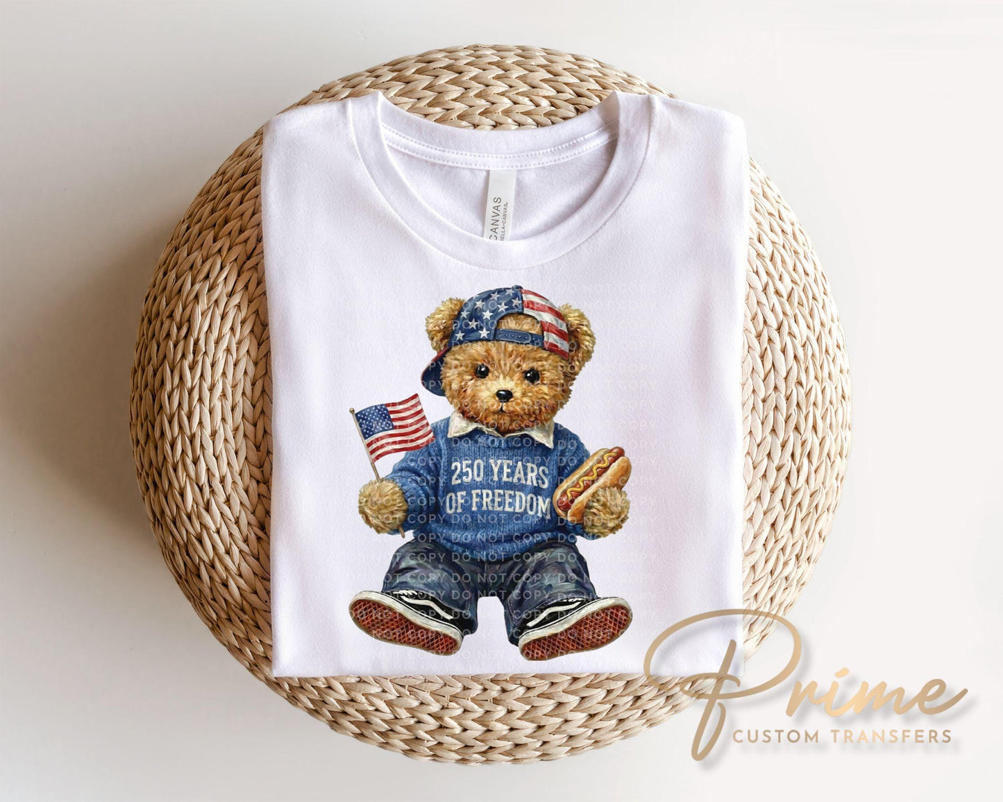 Patriotic Teddy Bear DTF Transfer, Ready to Press, 4th of July Tshirt Design