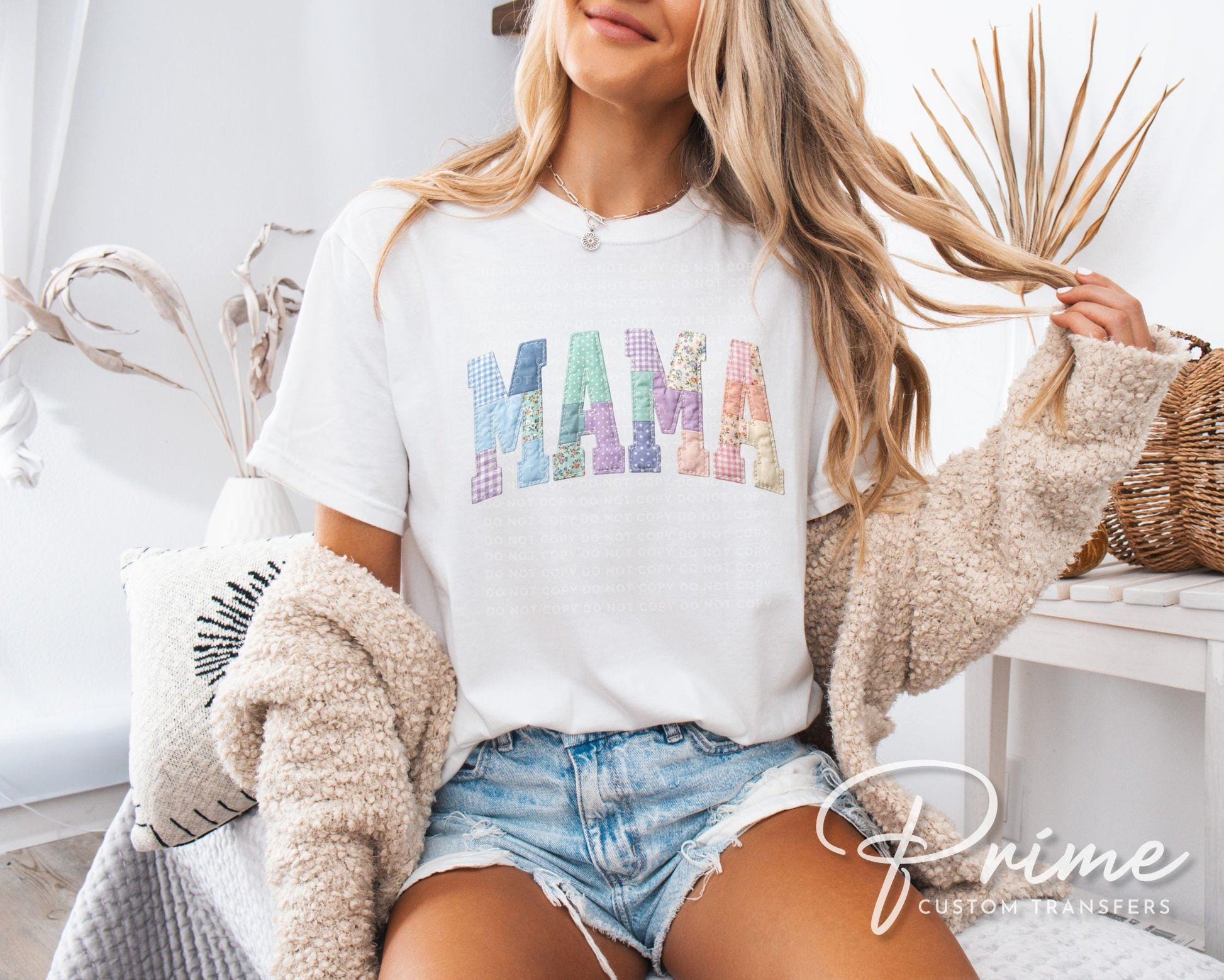 Floral Patchwork Mama DTF Transfer, Ready to Press Tshirt Design, Mother's Day Gift