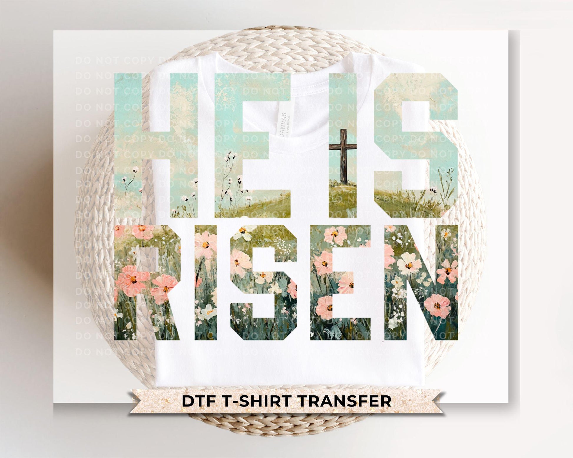 He Is Risen Easter DTF Transfer, Christian Wildflower T-shirt Design