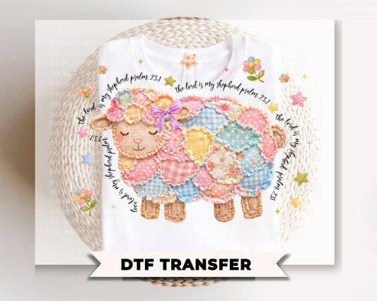 Patchwork Easter Lamb DTF Transfer, The Lord is my Shepherd Tshirt Transfer