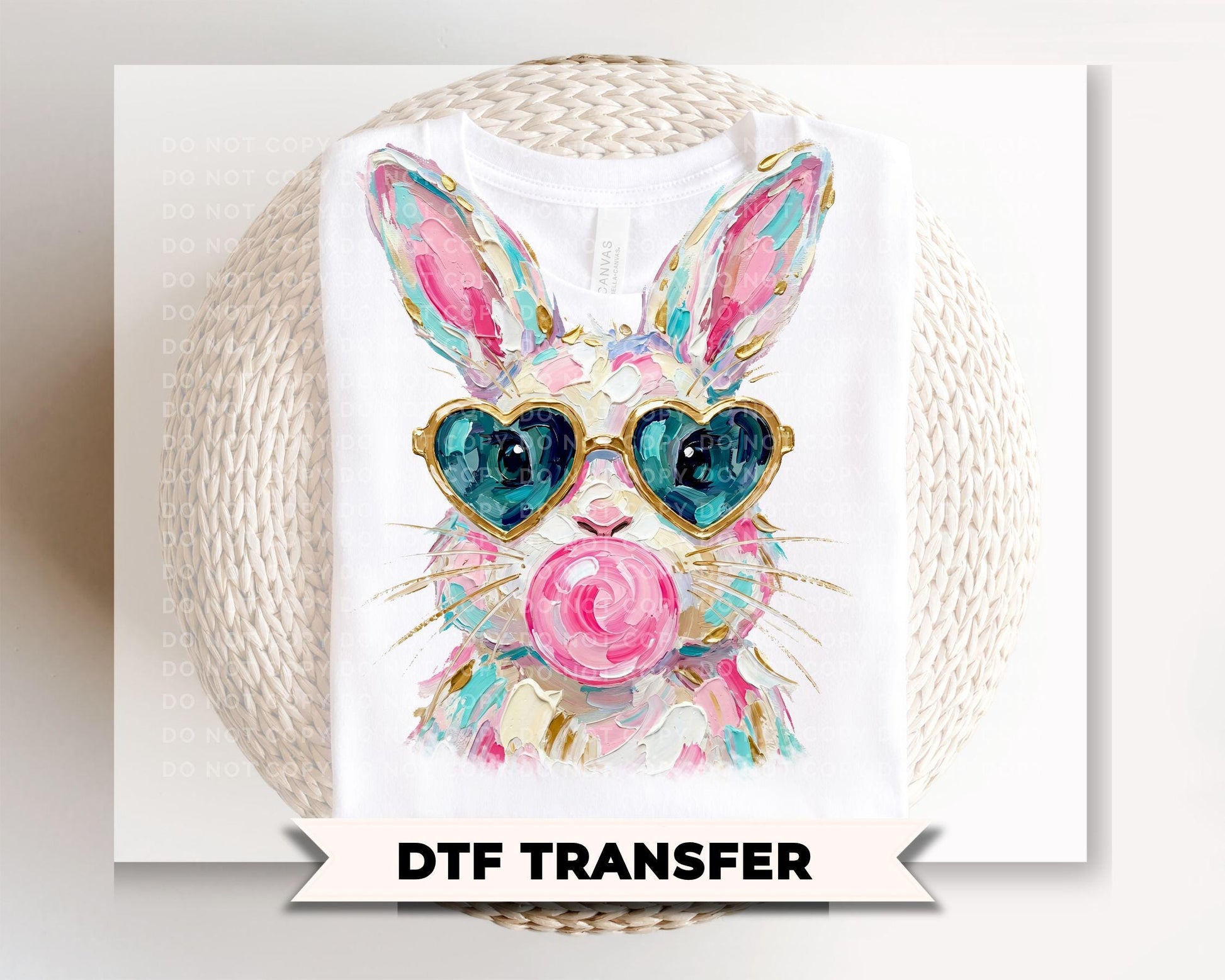 Brushstroke Easter Bunny DTF Transfer, Ready to Press, Kids Tshirt Design