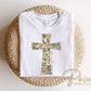 Patchwork Camo Cross DTF Transfer, He is Risen Easter T-shirt Design